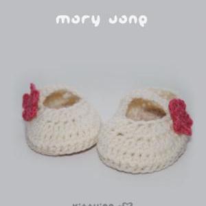 Off White Mary Jane Baby Booties Crochet Pattern,..