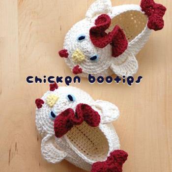 Chicken Rooster Cockerel Cock Baby Booties Crochet..