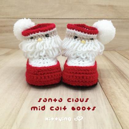 Santa Claus Baby Booties Crochet PA..