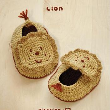 Crochet Pattern Lion Baby Booties - Photo, Chart..
