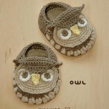 Crochet Pattern - Owl Baby Booties Owl Preemie..