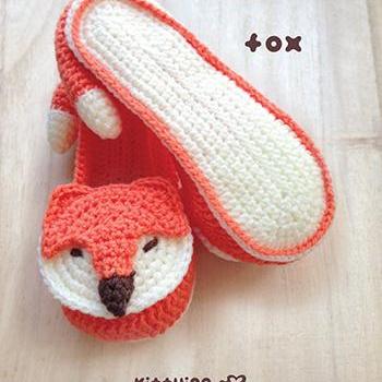 Crochet Pattern Fox Women House Slipper Crochet..