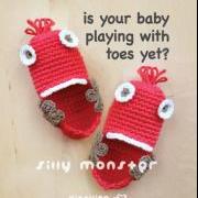 Is your baby PLAYING with TOES yet? Silly Monster Baby Booties Crochet PATTERN, PDF
