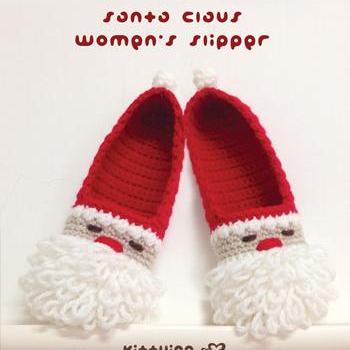 Santa Claus Women's Slipper Crochet PATTERN for Christmas Holiday by Kittying