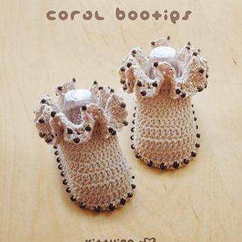 Crochet Coral Baby Booties Newborn Boots Preemie Shoes Crochet Pattern (CB03-M-PAT)