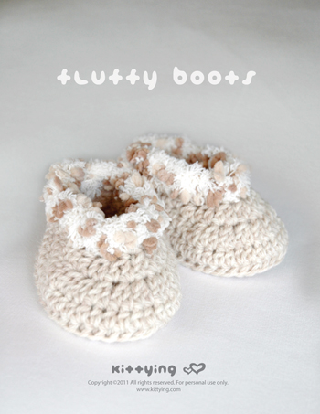 Khaki Fluffy Baby Boots Crochet SYMBOL PATTERN (pdf) by kittying