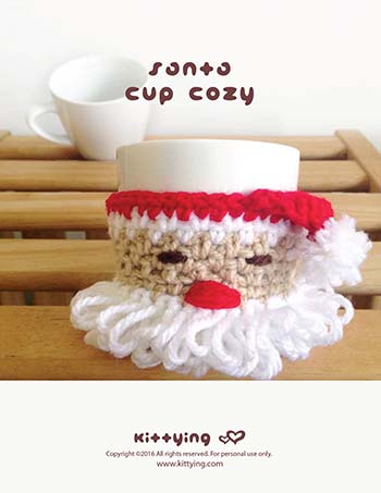 Crochet Pattern - Santa Claus Fruit Wrapper Cup Cozy Pattern For Christmas Winter Holiday Santa Mug Cozy Winter Warmer Red White Beige