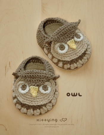 Crochet Pattern - Owl Baby Booties Crochet Pattern (pdf) By Kittying | Owl Baby Booties Owl Preemie Socks Animal Shoes Owl Applique Owl Baby