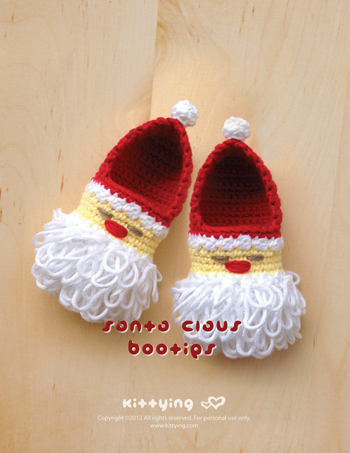 Santa Claus Baby Booties Crochet Pattern For Christmas Holiday By Kittying