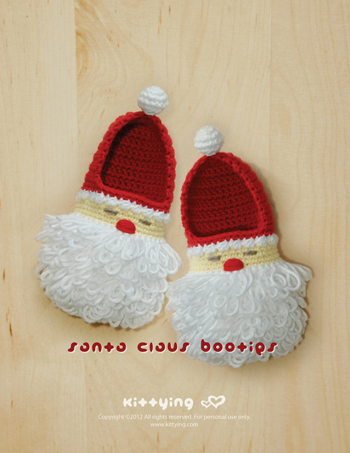 Santa Claus Toddler Booties Crochet PATTERN for Christmas Winter Holiday - Size 4 5 6 7 8 9 - Chart & Written Pattern