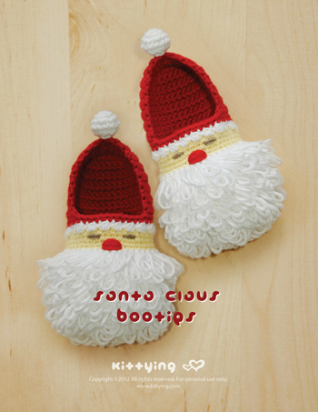 Santa Claus Toddler Booties Crochet Pattern For Christmas Winter Holiday - Size 4 5 6 7 8 9 - Chart & Written Pattern By Kittying