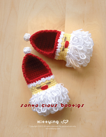 Santa Claus Baby Booties Crochet Pattern For Christmas Holiday By Kittying