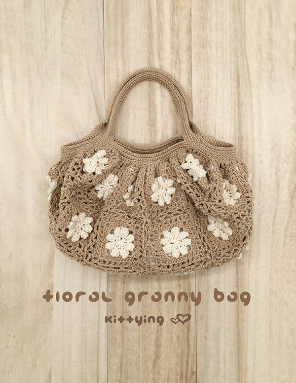 Crochet Pattern Floral Granny Bag Crochet Granny Square Handbag by Kittying Crochet Patterns for mother, grandmother and great grandmother - Chart & Written Pattern by Kittying