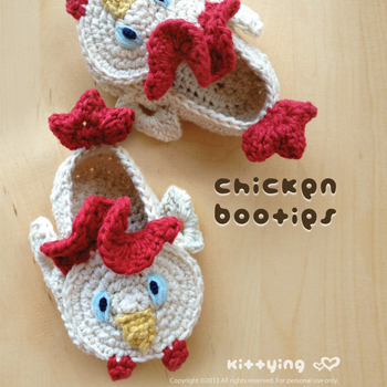 Crochet Pattern Chicken Rooster Cockerel Cock Baby Booties 2 Crochet Pattern Pdf - Chart & Written Pattern By Kittying