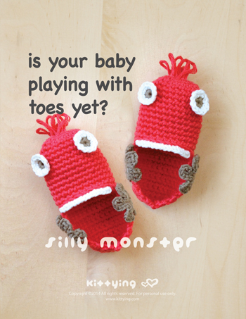 Is Your Baby Playing With Toes Yet? Silly Monster Baby Booties Crochet Pattern, Pdf By Kittying