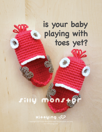 Is Your Baby Playing With Toes Yet? Silly Monster Baby Booties Crochet Pattern, Pdf By Kittying