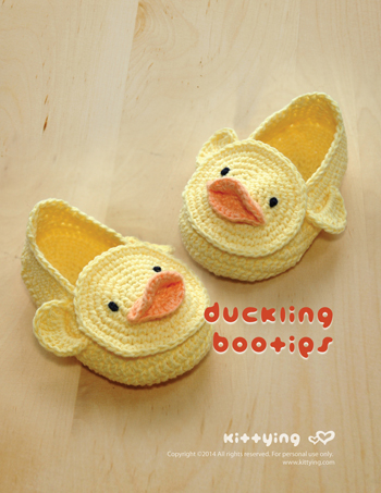 Duck Duckling Baby Booties Crochet Pattern, Chart & Written Pattern By Kittying