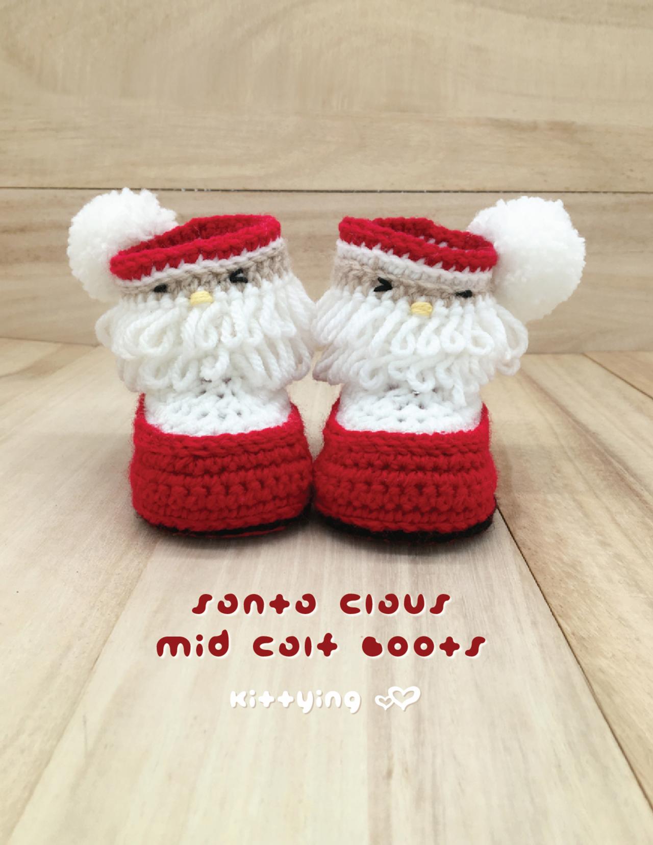 Santa Crochet Pattern - Mid Calf Boots - Santa Claus Costume for Christmas Holiday by Kittying - Newborn Baby Toddler
