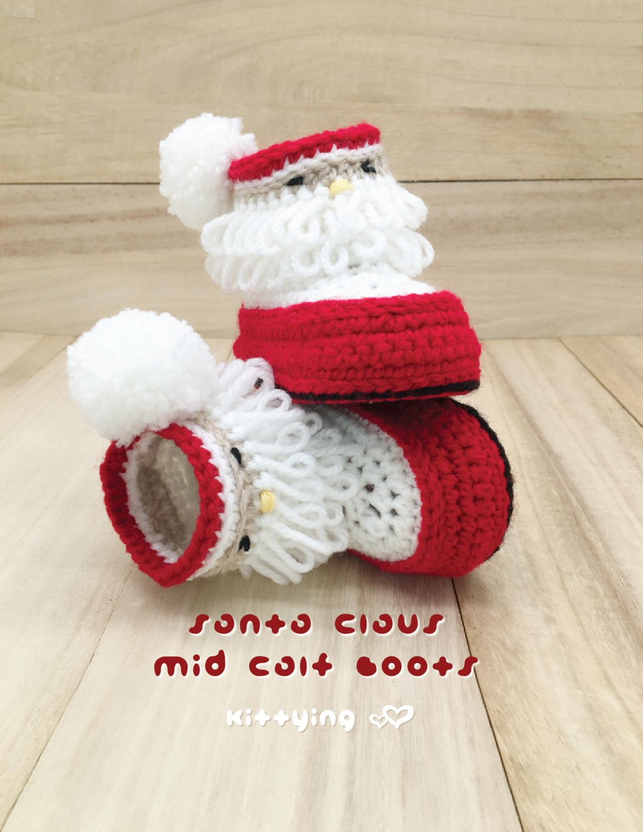 Baby Booties Crochet Patterns - Santa Claus Mid Calf Boots Crochet PATTERN for Christmas Holiday by Kittying - Newborn Baby Toddler