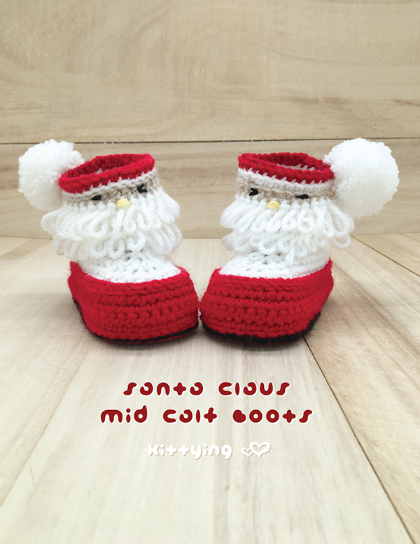 Santa Claus Mid Calf Boots Crochet PATTERN for Christmas Holiday by Kittying - Newborn Baby Toddler