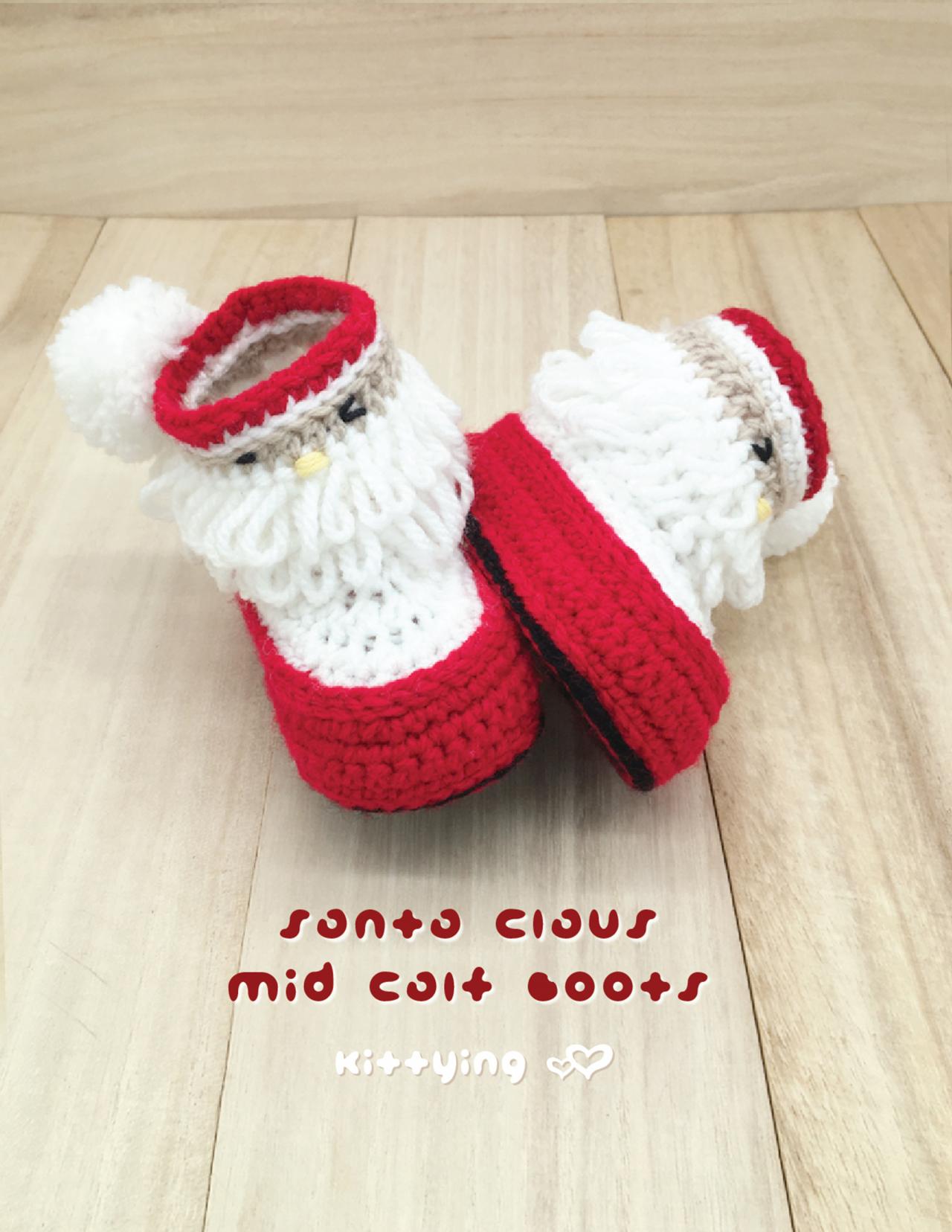Baby Boots Crochet PATTERN - Newborn Baby Booties Crochet Pattern - Santa Mid Calf Toddler Shoes - Christmas Holiday by Kittying