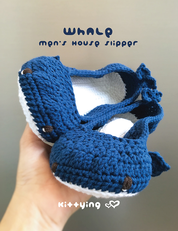 Whale Men's House Slipper Crochet Pattern - Men's Sizes 6 - 15 - Chart & Written Pattern By