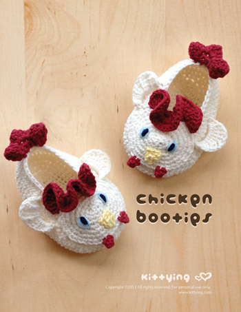 Chicken Rooster Cockerel Cock Baby Booties Crochet Pattern, Pdf - Chart & Written Pattern By Kittying