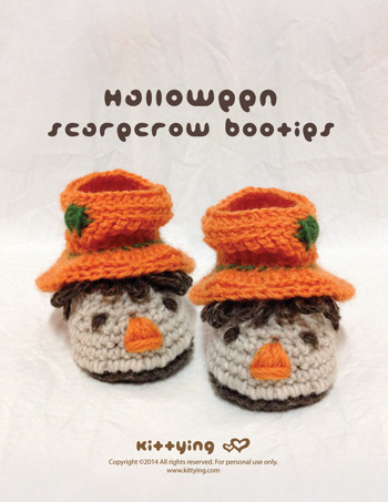 Halloween Slouch Scarecrow Baby Booties Crochet PATTERN, PDF - Chart & Written Pattern