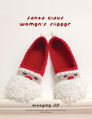 Santa Claus Women's Slipper Crochet Pattern For Christmas Holiday By Kittying