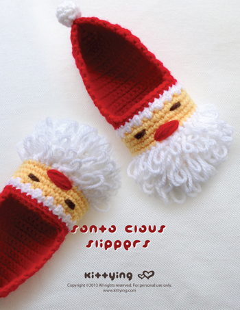 Santa Claus Children Slippers Crochet Pattern For Christmas Winter Holiday - Size 10 11 12 13 1 2 3 4 - Chart & Written Pattern By