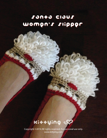 Santa Claus Women's Slipper Crochet Pattern For Christmas Holiday By Kittying