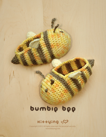 Bumble Bee Baby Booties Crochet Pattern, Chart & Written Pattern By Kittying