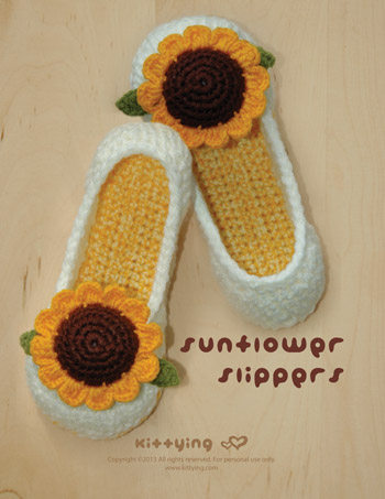 Crochet Pattern Sunflower Women's House Slipper - Women's sizes 5 - 10 - Chart & Written Pattern by kittying