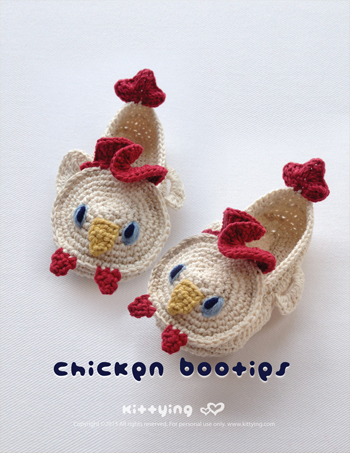 Chicken Rooster Cockerel Cock Toddler Booties Crochet PATTERN PDF - Chart & Written Pattern by kittying