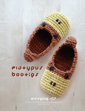 Platypus Baby Booties Crochet Pattern (pdf) By Kittying Crochet Pattern - Platypus Baby Booties Platypus Preemie Socks Animal Shoes Platypus