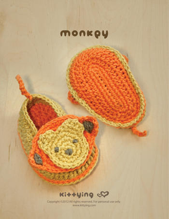 Monkey Baby Booties Crochet PATTERN, SYMBOL DIAGRAM (pdf) by kittying