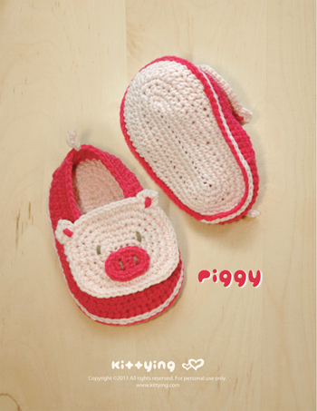 Piggy Baby Booties Crochet PATTERN, SYMBOL DIAGRAM (pdf) by kittying
