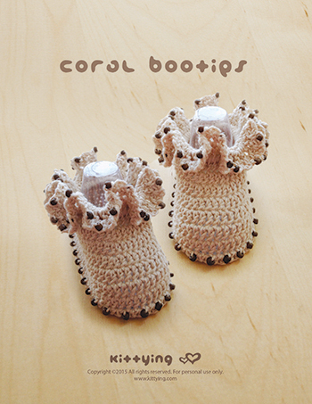 Crochet Coral Baby Booties Newborn Boots Preemie Shoes Crochet Pattern (cb03-m-pat)