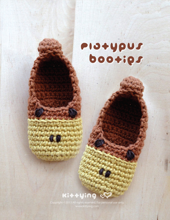 Platypus Baby Booties Crochet PATTERN (Pdf) by kittying