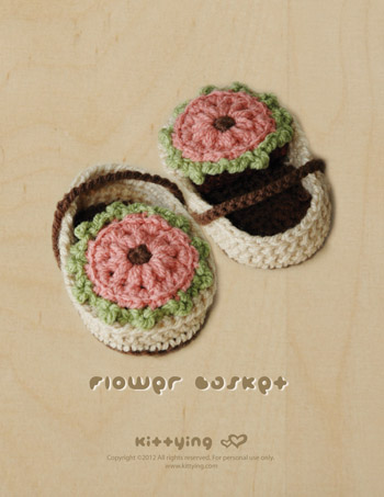 Flower Basket Booties Crochet Pattern, Symbol Diagram (pdf) By Kittying