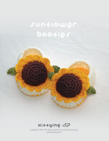 Sunflower Booties Crochet PATTERN (pdf) by kittying
