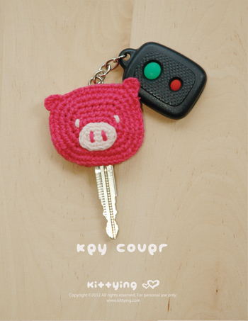 Crochet Pattern, Piggy Key Cover, Pig Applique, Pig Head, Pink Yarn Crochet, Key Accessories Pattern - Symbol Diagram (pdf) By Kittying