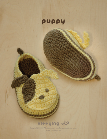Crochet Pattern Puppy Baby Booties Puppies Preemie Socks Animal Shoes Doggy Applique Doggie Dog Baby Slippers by kittying