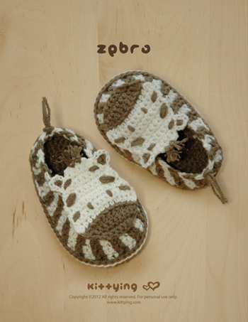 Crochet Pattern - Zebra Baby Booties, Zebra Preemie Socks, Animal Shoes, Zebra Applique, Zebra Baby Slippers Crochet Pattern By Kittying