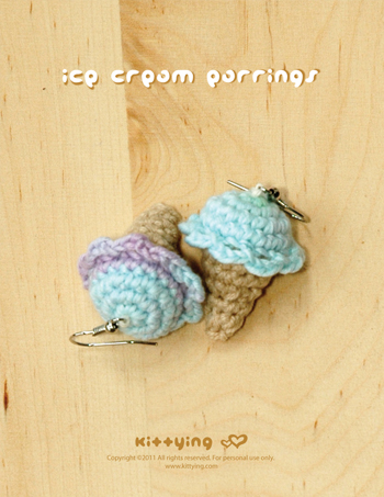 Crochet Ice Cream Cone Earrings Pattern, Symbol Diagram (pdf) By Kittying