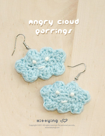 Crochet Angry Cloud Earrings PATTERN, SYMBOL DIAGRAM (pdf) by kittying