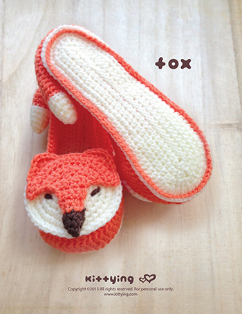Crochet Pattern Fox Women House Slipper Crochet Pattern - Women's Sizes 5 6 7 8 9 10 - Chart & Written Pattern By Kittying