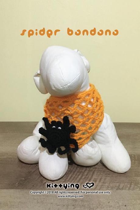 Halloween 3D Spider Bandana Crochet Pattern for Dog. Halloween puppy costume crochet patterns, digital download. Crochet dog bandana, dog bandana pattern with 3d spider on a spider web