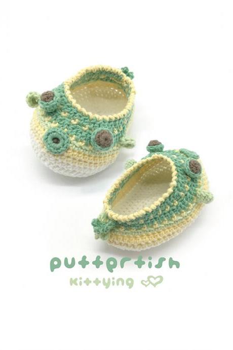 Puffer Fish Booties Crochet Pattern - Puffer Fish Crochet Baby Shoes, Slippers, Moccasins - Sea Creatures Puffer Fish Baby Booties