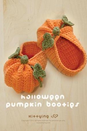 Crochet Pattern Halloween Pumpkins Baby Booties, Pdf - Chart &amp;amp; Written Pattern By Kittying